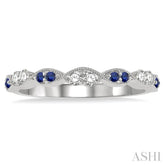 1.35 MM Round Cut Sapphire and 1/5 Ctw Round Cut Diamond Precious Half Eternity Wedding Band in 14K White Gold